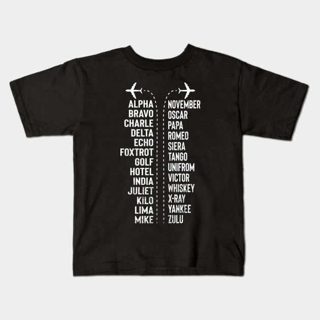 Phonetic Alphabet Pilot Funny Aviation Lover Kids T-Shirt by Visual Vibes